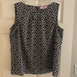 Women’s dressy tank, black print, size XL